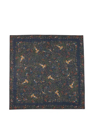 Drake's Birds Of Paradise-print Square Scarf In Blue