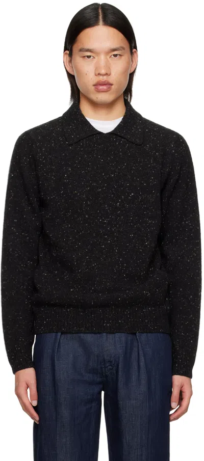 Drake's Black Integral Collar Sweater In Sheelin
