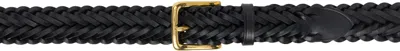 Drake's Black Plaited Bridle Leather Belt In 100 Black