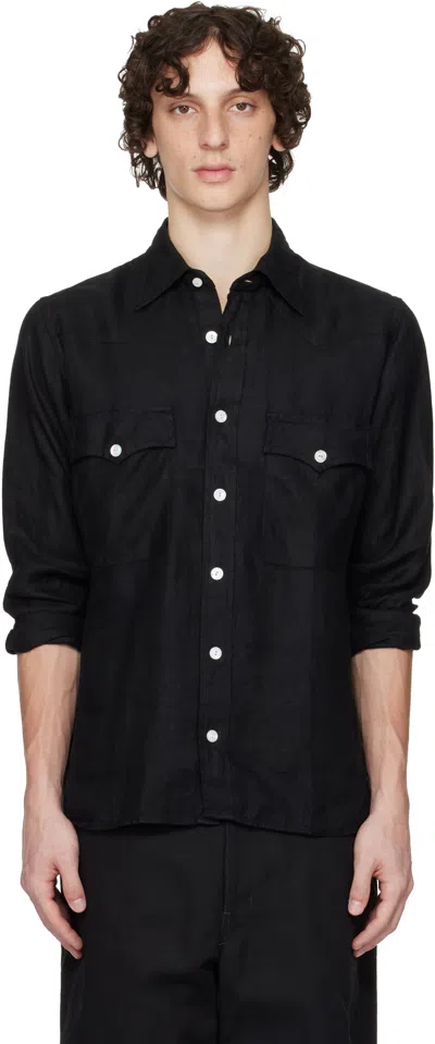 Drake's Black Two-pocket Western Shirt