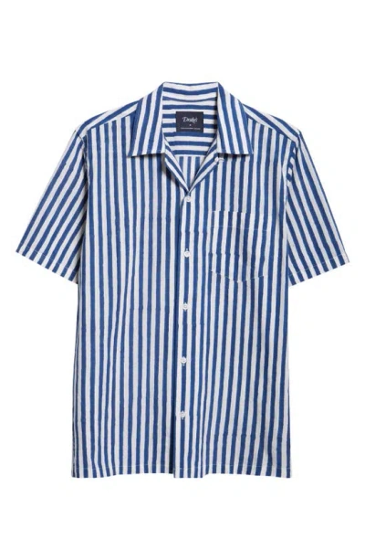 Drake's Block Stripe Cotton Camp Shirt In Blue