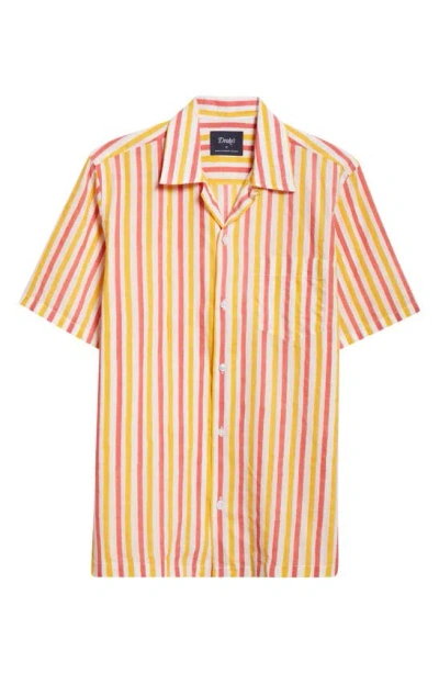 Drake's Block Stripe Cotton Camp Shirt In Neutral