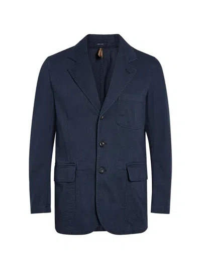 Drake's Herringbone Cotton-twill Jacket In Blue