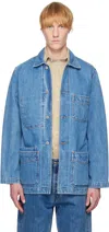 Drake's Blue Bleach Selvedge Denim Chore Jacket In Blue