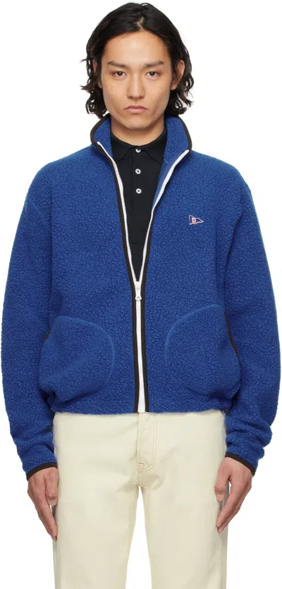 Drake's Blue Boucle Wool Zip Fleece Jacket In 200 Blue