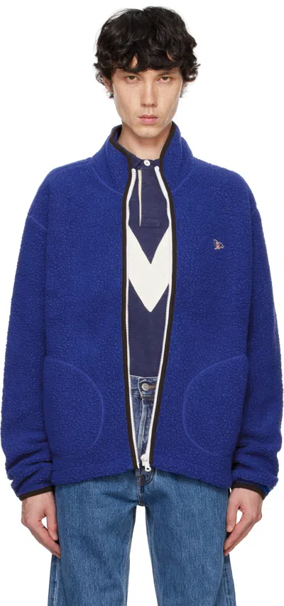Drake's Blue Boucle Wool Zip Fleece Jacket In 200 Blue
