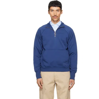 Drake's ブルー コットン ハーフジップ スウェットシャツ In Blue