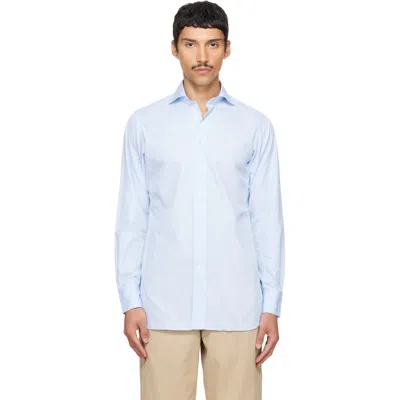 Drake's Blue Cotton Spread Collar End-on-end Poplin Shirt
