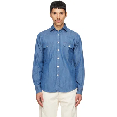 Drake's ブルー コットン 2ポケット デニム ワークシャツ In Blue