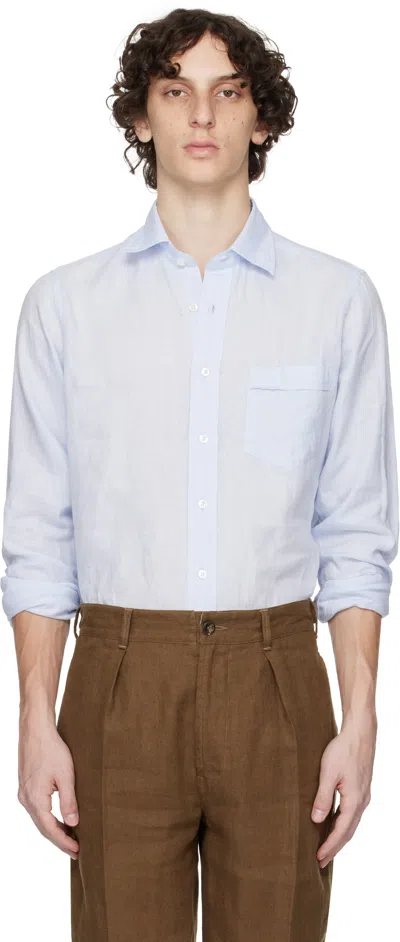 Drake's Blue Linen Spread Collar Shirt