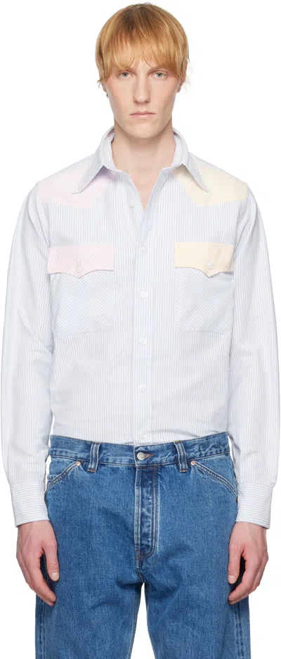 Drake's Blue Multi Stripe Western Fun Shirt