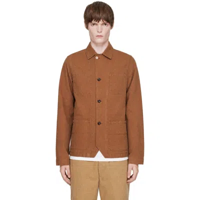 Drake's Brown Canvas Mitred Chore Jacket
