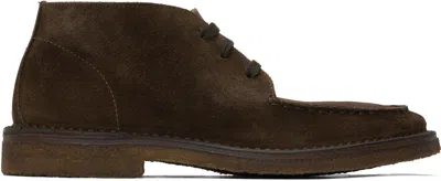 Drake's Brown Crosby Moc-toe Chukka Boots In 300 Dark Brown Suede