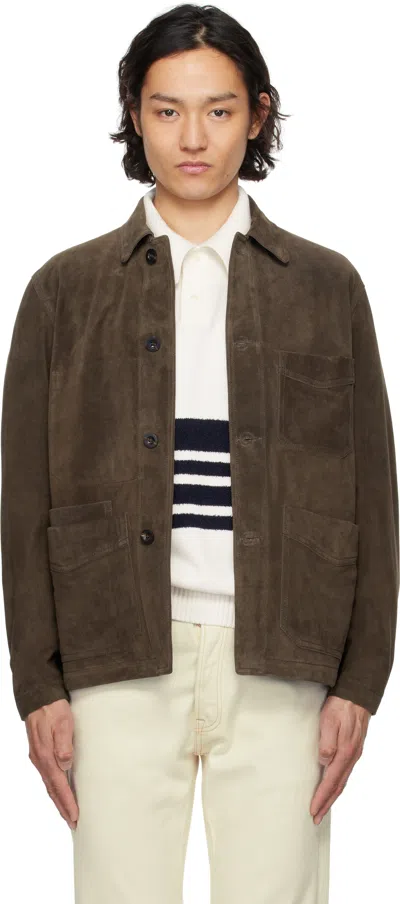 Drake's Brown Heavyweight Five-pocket Suede Chore Jacket In 300 Choc Brown