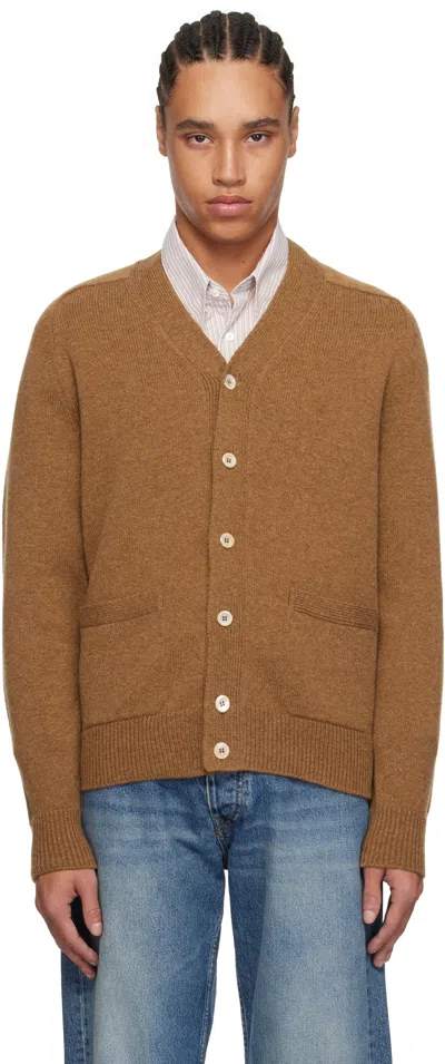 Drake's Brown Lambswool 6 Button Cardigan In 300 Brown