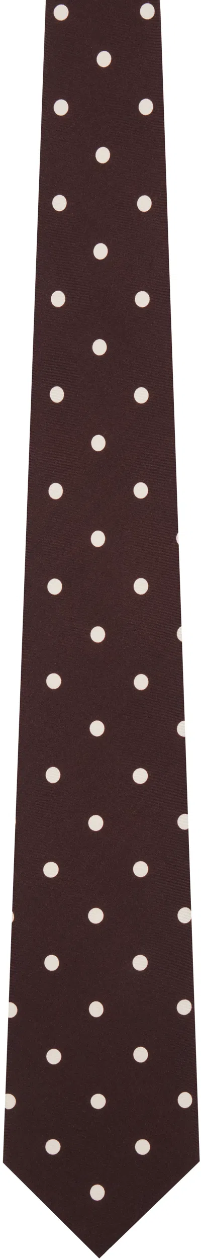 Drake's Brown Polka-dot Tie In 301 Brown Ecru