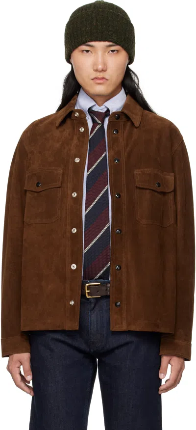 Drake's Brown Roughout Suede Jacket In 300 Dark Brown