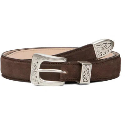 Drake's Brown Suede Western Belt In Multi