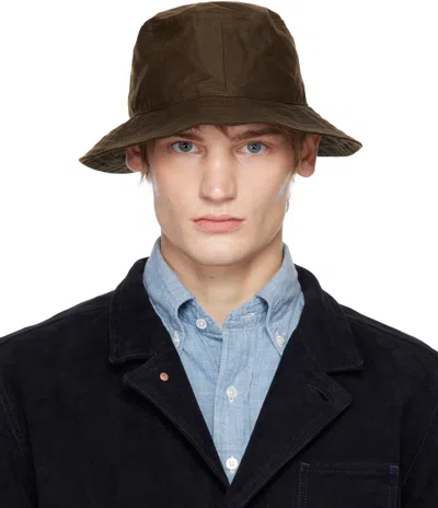 Drake's Brown Waxed Cotton Bucket Hat In 300 Brown