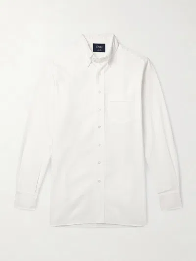 Drake's Button-down Collar Cotton Oxford Shirt In White