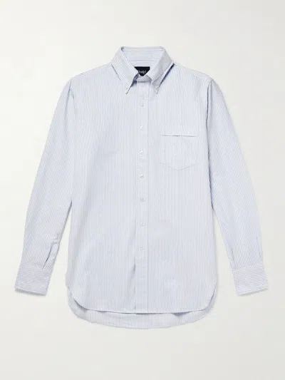 Drake's Button-down Collar Striped Cotton Oxford Shirt In Blue