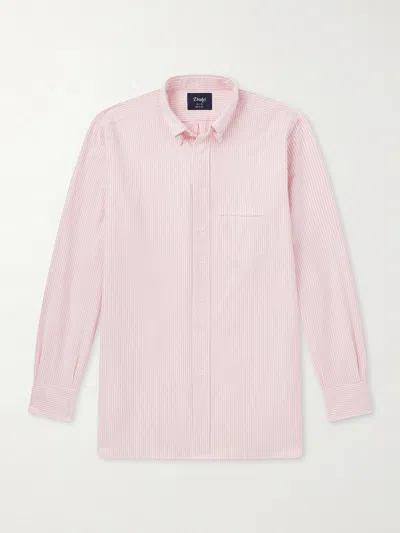 Drake's Button-down Collar Striped Cotton Shirt In Pink