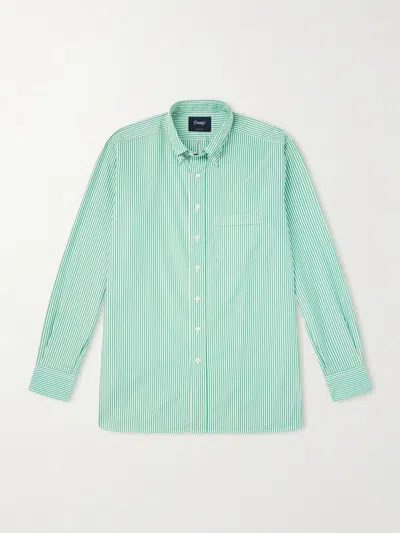 Drake's Button-down Collar Striped Cotton-poplin Shirt In Green