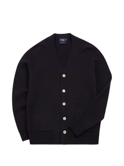 Drake's Button-up Lambswool Cardigan In Black
