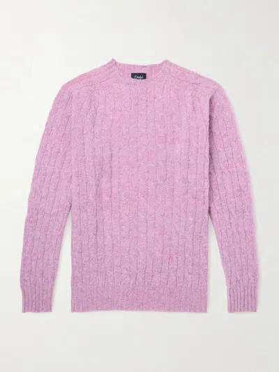 Drake's Cable-knit Brushed Wool Sweater In Pink