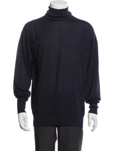 Pre-owned Drake's Cashmere Turtleneck Pullover In Blue