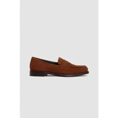 Drake's Charles Goodyear Welted Penny Loafer Snuff Suede In Brown