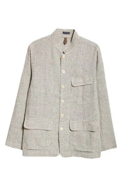 Drake's Check Linen Forestiere Jacket In Ecru And Navy