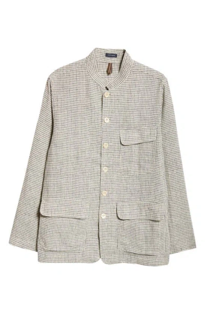 Drake's Check Linen Forestiere Jacket In Neutrals