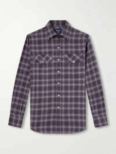 Drake's Checked Cotton And Silk-blend Twill Shirt In Multi