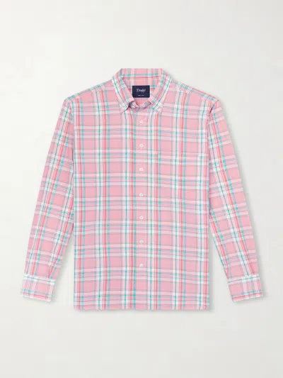 Drake's Checked Cotton Shirt In Pink