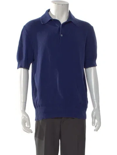 Pre-owned Drake's Collar Short Sleeve Polo Shirt In Blue