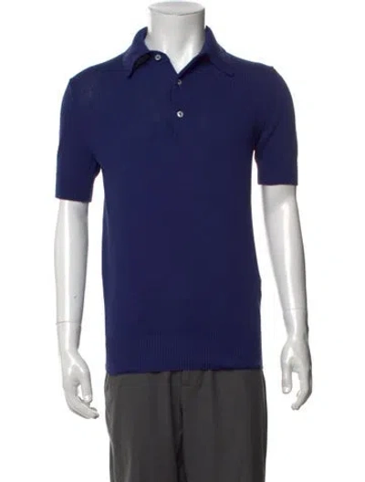 Pre-owned Drake's Collar Short Sleeve Polo Shirt In Blue