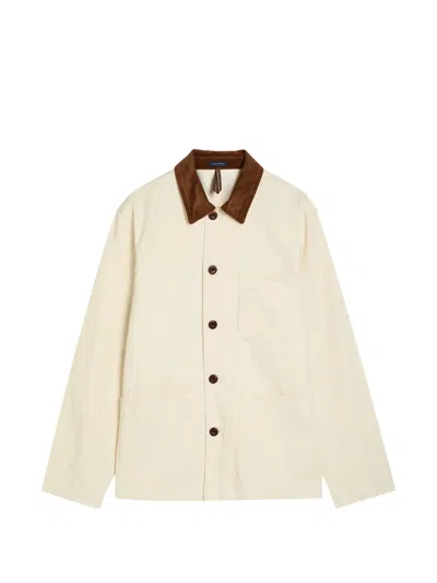 Drake's Corduroy-collar Cotton Jacket In White