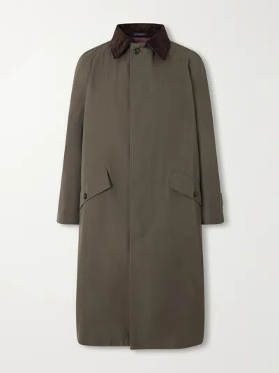 Drake's Corduroy-trimmed Cotton-gabardine Coat In Multi