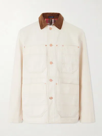 Drake's Corduroy-trimmed Denim Jacket In Neutral