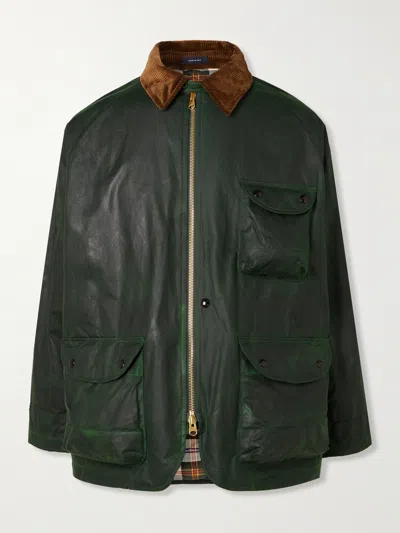 Drake's Water Repellent Waxed Cotton Coverall Jacket In Green