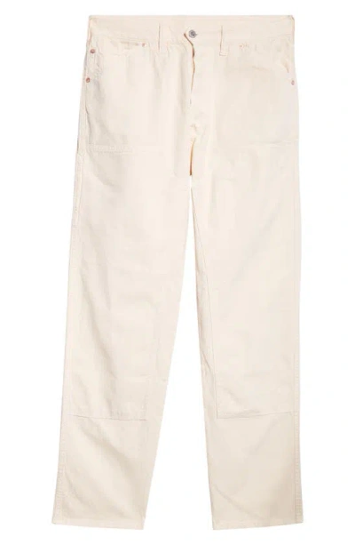 Drake's Cotton & Linen Canvas Carpenter Pants In White