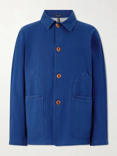 Drake's Cotton And Linen-blend Chore Jacket In Blue