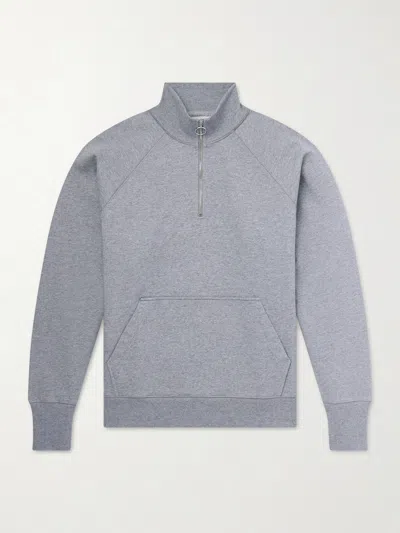 Drake's Cotton-jersey Half-zip Sweater In Gray