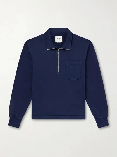 Drake's Cotton-jersey Half-zip Sweatshirt In Blue