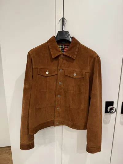 Pre-owned Drake's Blanket Lined Suede Trucker Jacket In Brown
