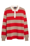 Drake's Block Stripe Long Sleeve Rugby Polo Sweater In Multi