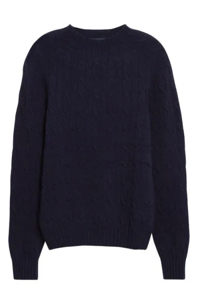 Drake's Brushed Shetland Wool Cable Knit Crewneck Sweater In 250 New Navy