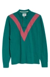 Drake's Chevron Stripe Cotton Rugby Shirt In 402 Bottle Green/magenta