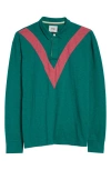 Drake's Chevron Stripe Cotton Rugby Shirt In 402 Bottle Grn/magenta